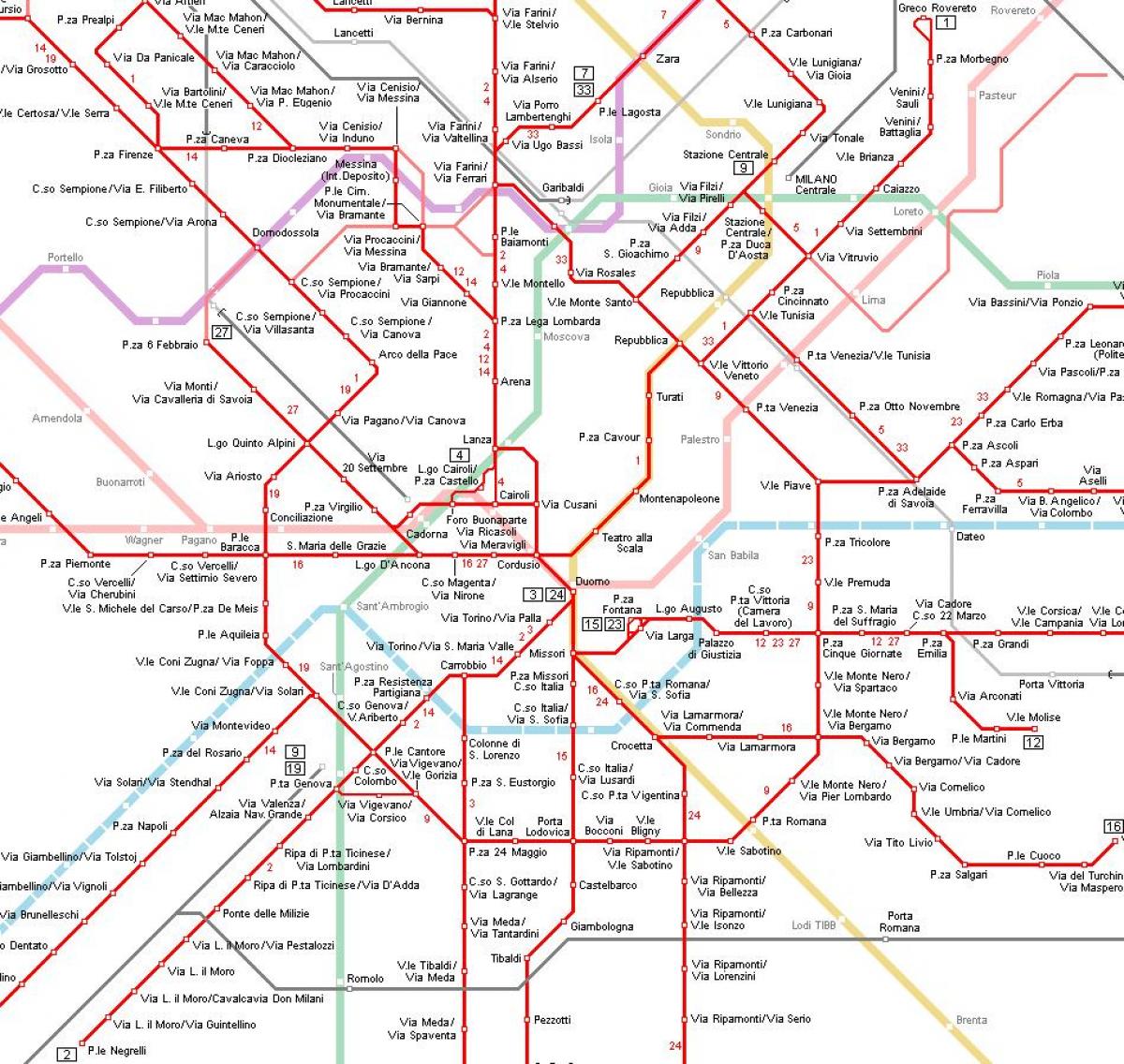 Straßenbahn Mailand Karte