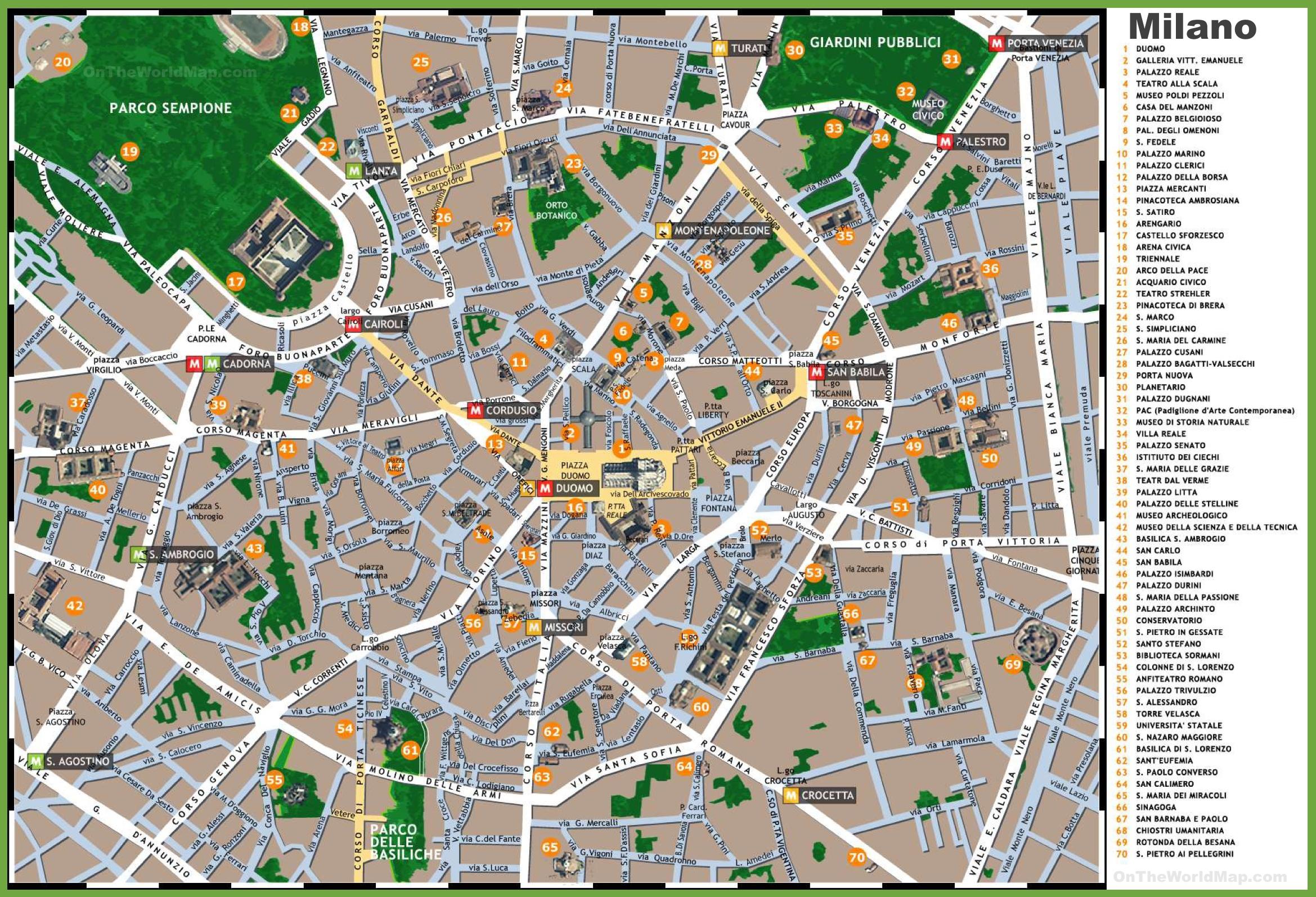 Milano tourist map - Mailand Sehenswürdigkeiten Karte (Lombardei - Italien)