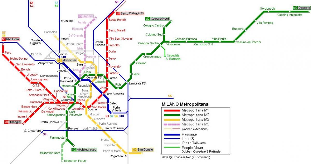 Mailand U-Bahn-Karte 2016
