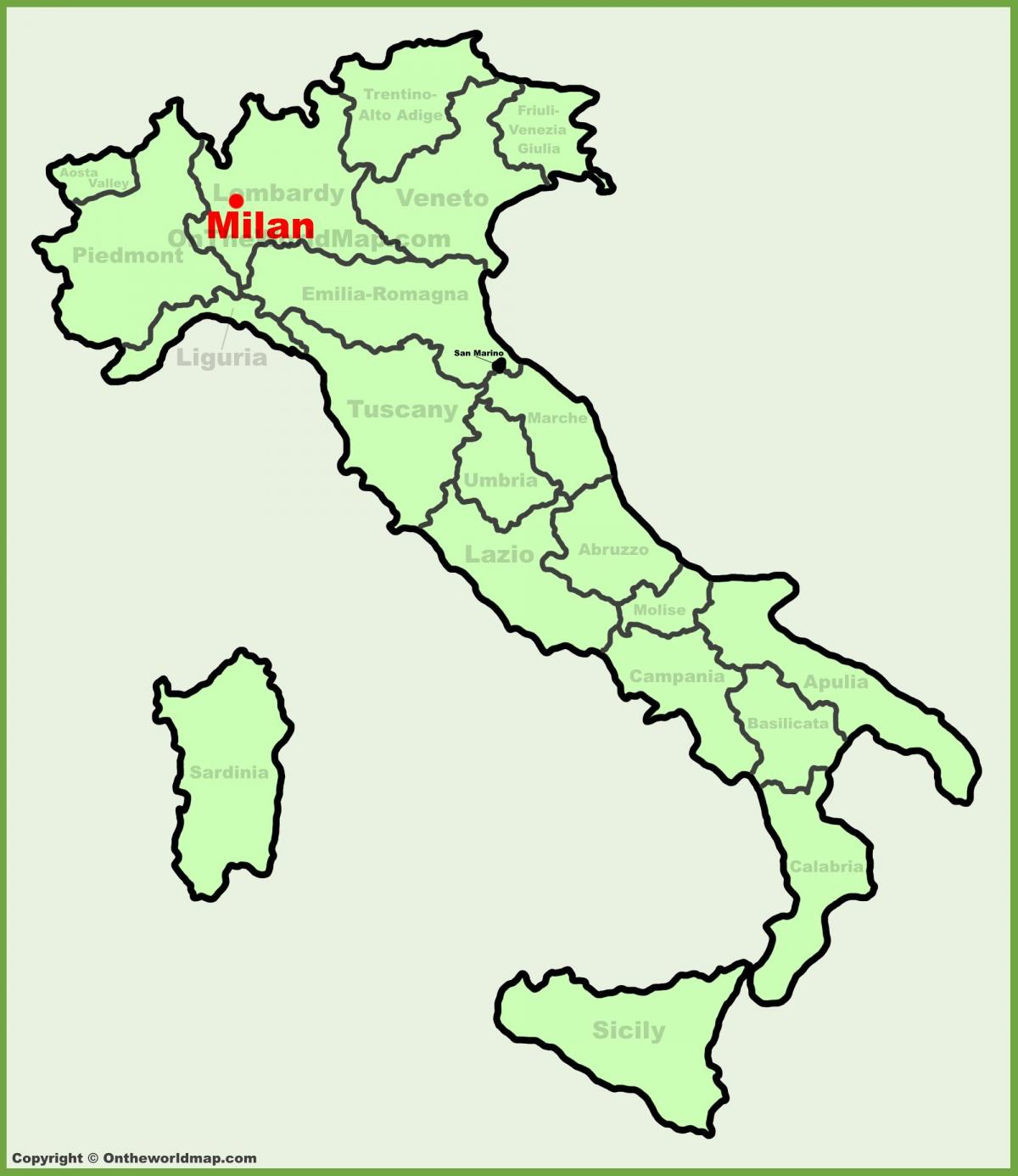 Karte von Italien zeigt, Mailand